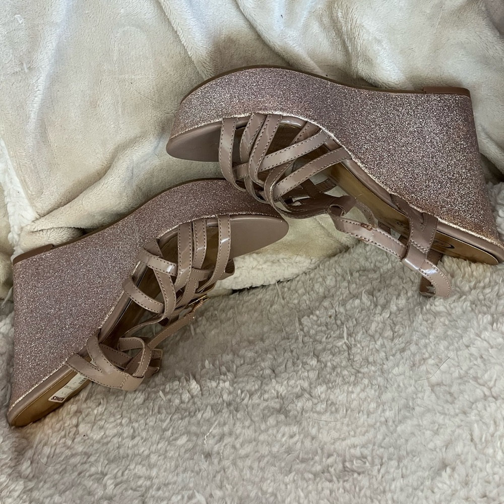 Candies Glittery Wedge Sandals - Rose Gold